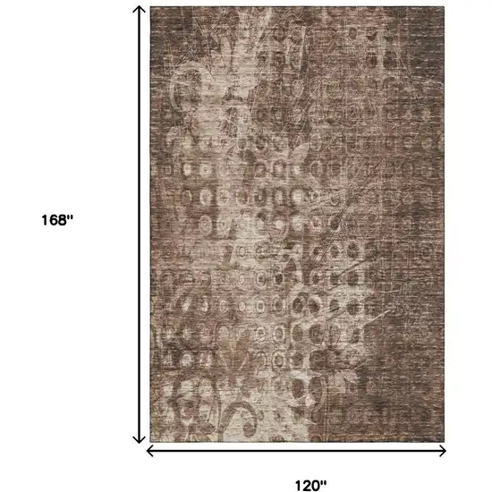 Chocolate And Beige Ikat Washable Area Rug With UV Protection Photo 9