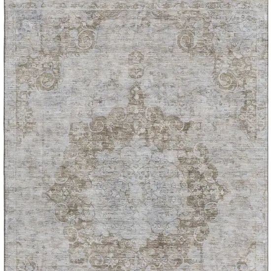 Chocolate And Beige Oriental Washable Area Rug With UV Protection Photo 3
