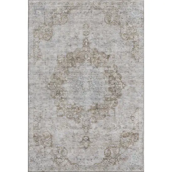 Chocolate And Beige Oriental Washable Area Rug With UV Protection Photo 1