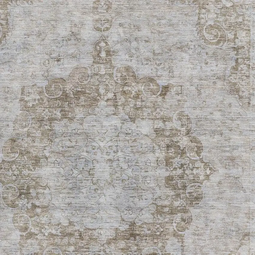 Chocolate And Beige Oriental Washable Area Rug With UV Protection Photo 2