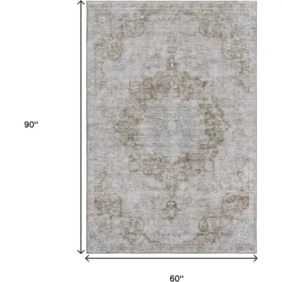 Chocolate And Beige Oriental Washable Area Rug With UV Protection Photo 6
