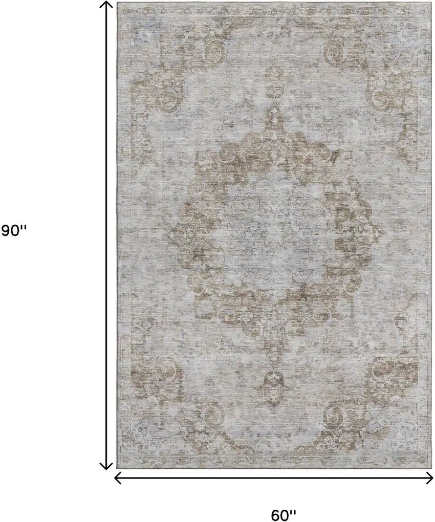 Chocolate And Beige Oriental Washable Area Rug With UV Protection Photo 6
