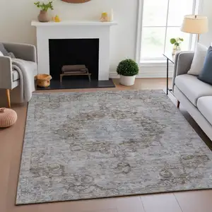 Photo of Chocolate And Beige Oriental Washable Area Rug With UV Protection