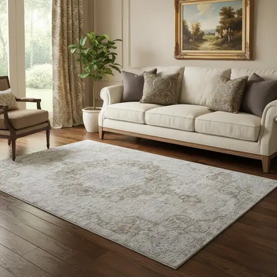 Chocolate And Beige Oriental Washable Area Rug With UV Protection Photo 2