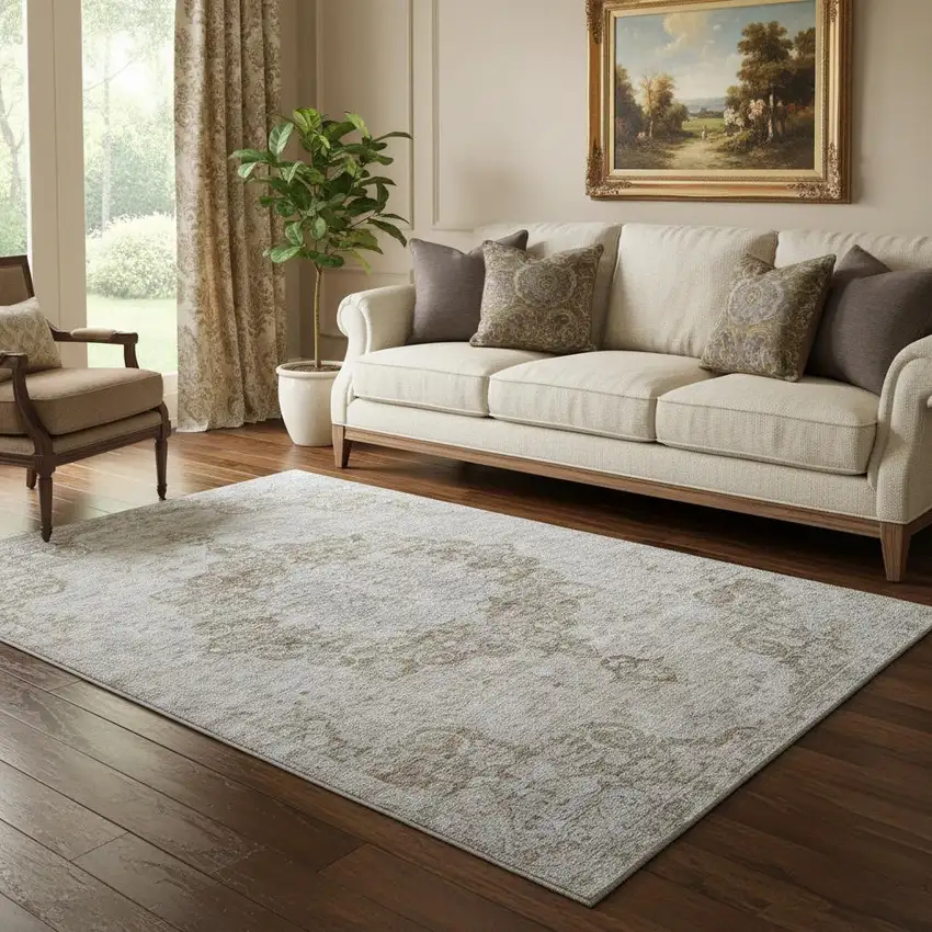 Chocolate And Beige Oriental Washable Area Rug With UV Protection Photo 2