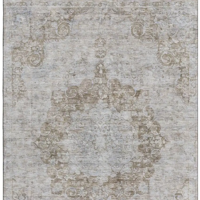 Chocolate And Beige Oriental Washable Area Rug With UV Protection Photo 3