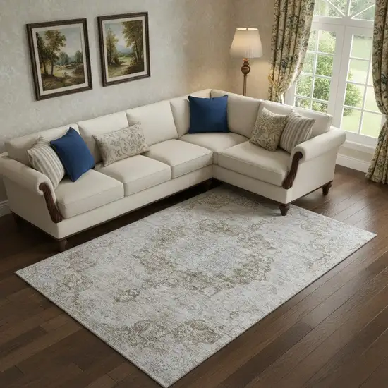 Chocolate And Beige Oriental Washable Area Rug With UV Protection Photo 1