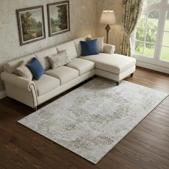 Chocolate And Beige Oriental Washable Area Rug With UV Protection Photo 1