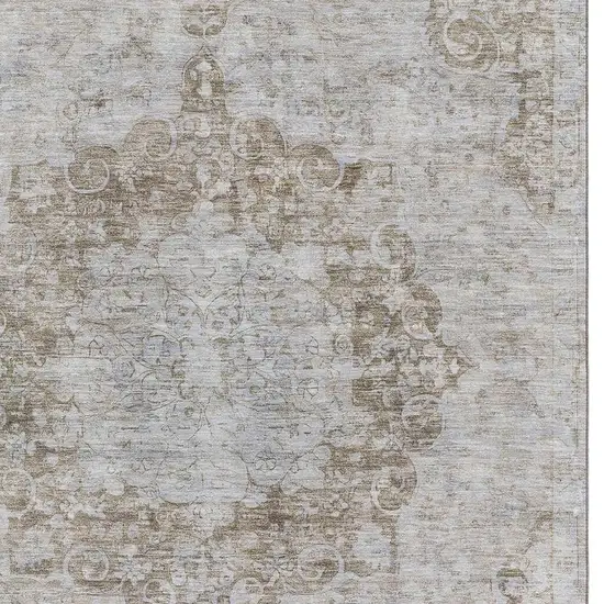 Chocolate And Beige Oriental Washable Area Rug With UV Protection Photo 2