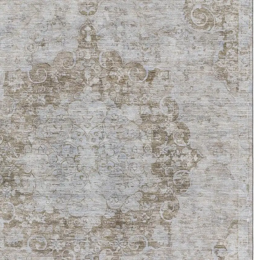 Chocolate And Beige Oriental Washable Area Rug With UV Protection Photo 2