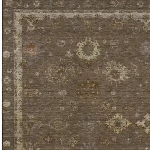 Photo of Chocolate And Beige Oriental Washable Area Rug With UV Protection
