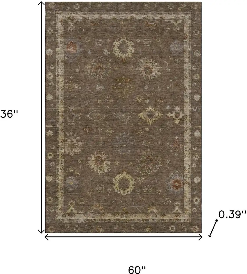Chocolate And Beige Oriental Washable Area Rug With UV Protection Photo 9