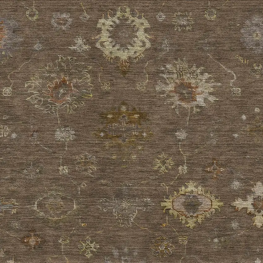 Chocolate And Beige Oriental Washable Area Rug With UV Protection Photo 3