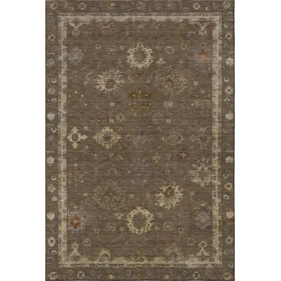 Chocolate And Beige Oriental Washable Area Rug With UV Protection Photo 3
