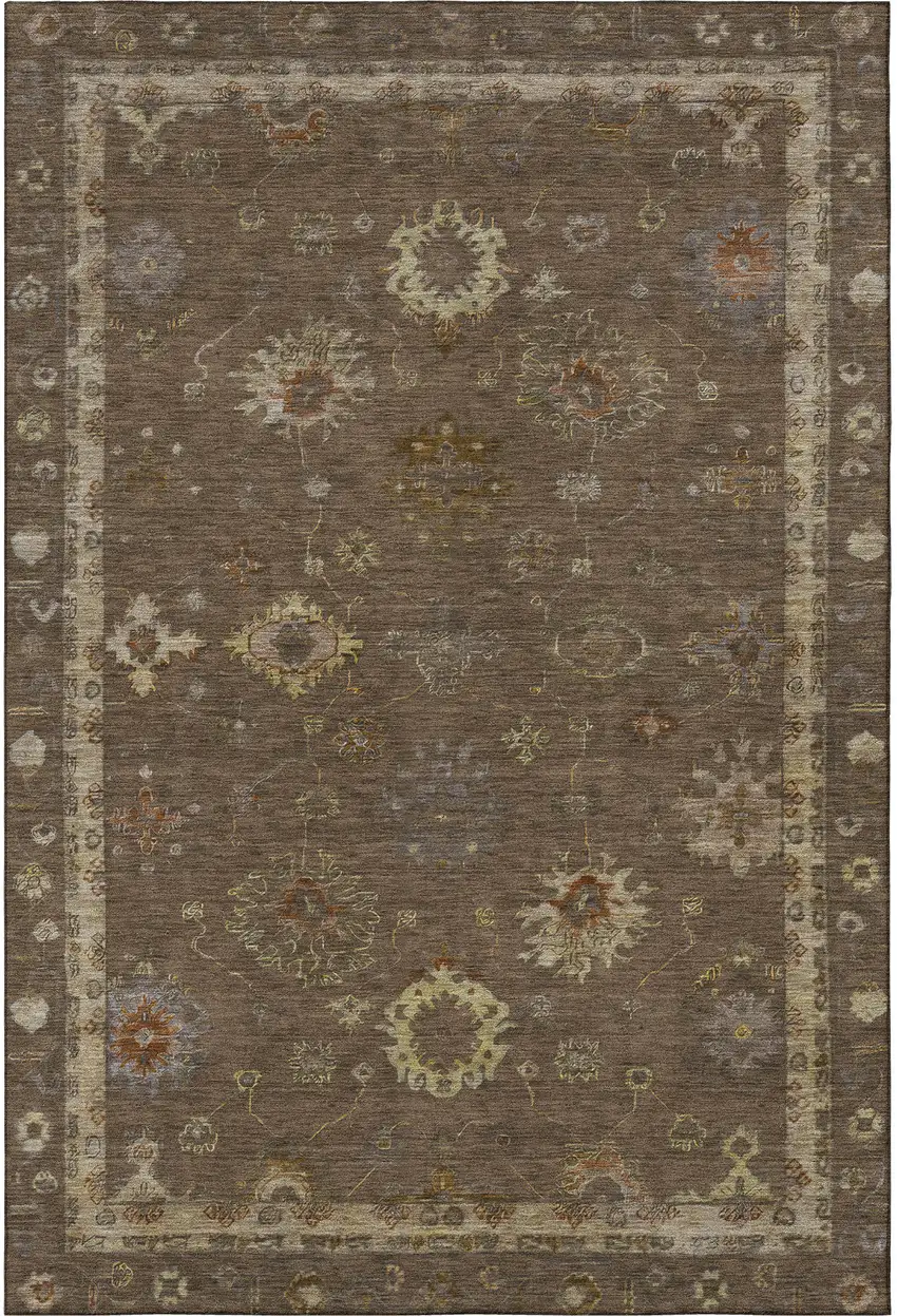 Chocolate And Beige Oriental Washable Area Rug With UV Protection Photo 3