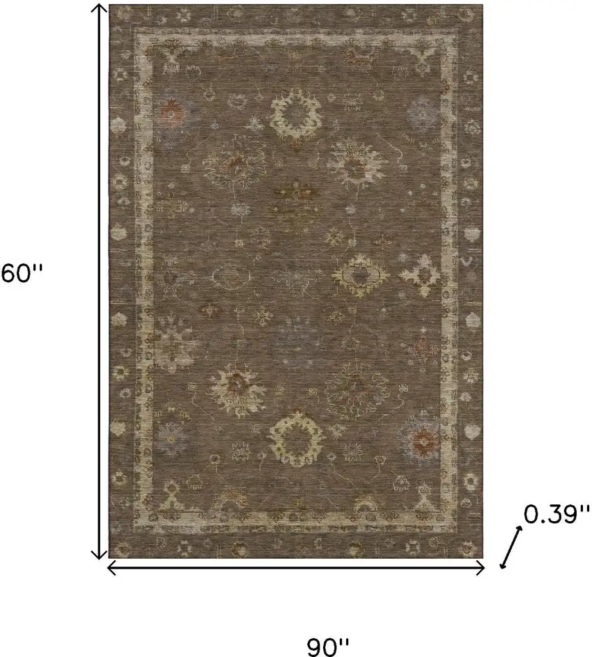 Chocolate And Beige Oriental Washable Area Rug With UV Protection Photo 8
