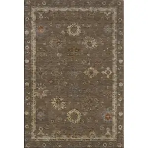 Photo of Chocolate And Beige Oriental Washable Area Rug With UV Protection