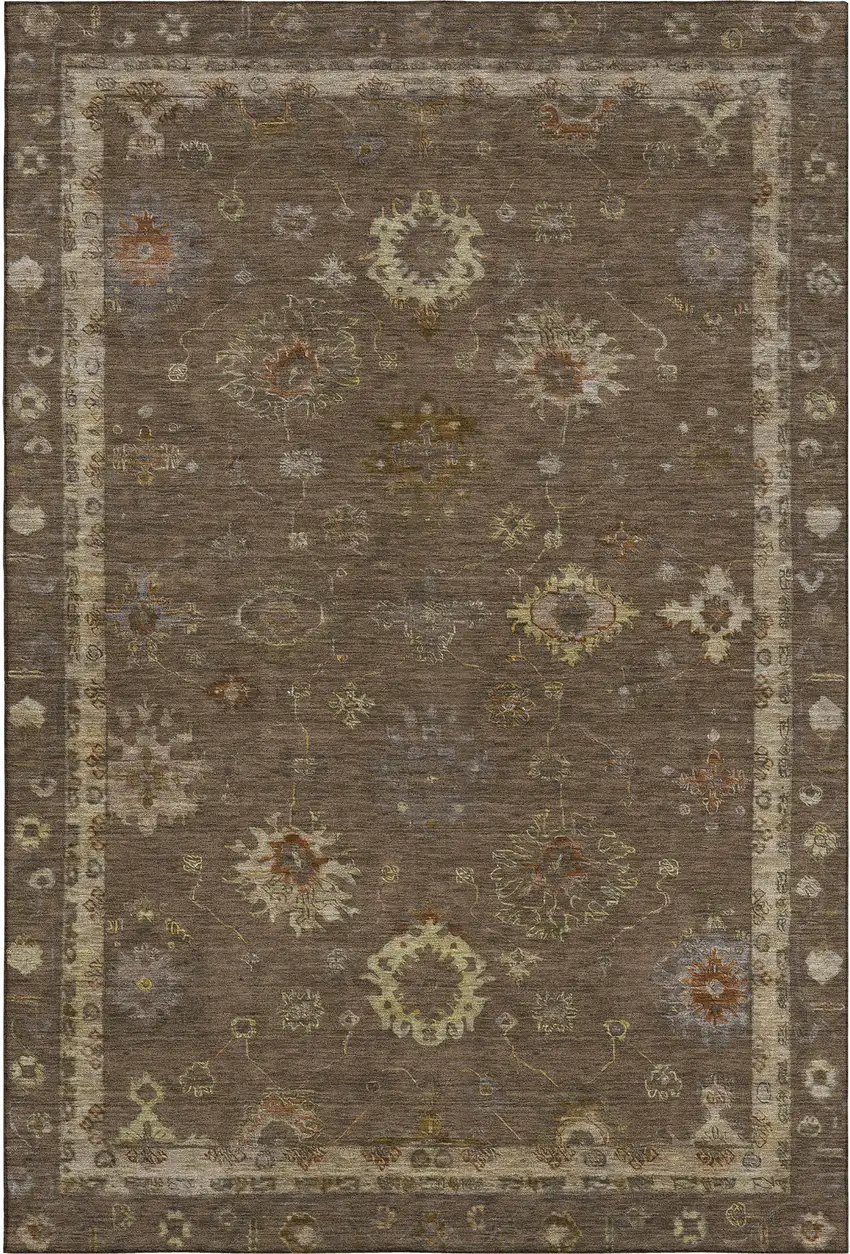 Chocolate And Beige Oriental Washable Area Rug With UV Protection Photo 1
