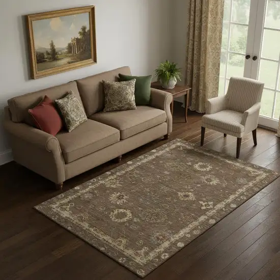 Chocolate And Beige Oriental Washable Area Rug With UV Protection Photo 2