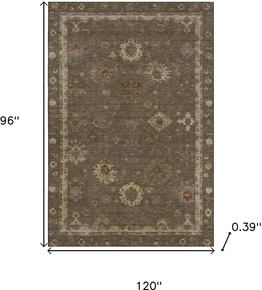 Chocolate And Beige Oriental Washable Area Rug With UV Protection Photo 9
