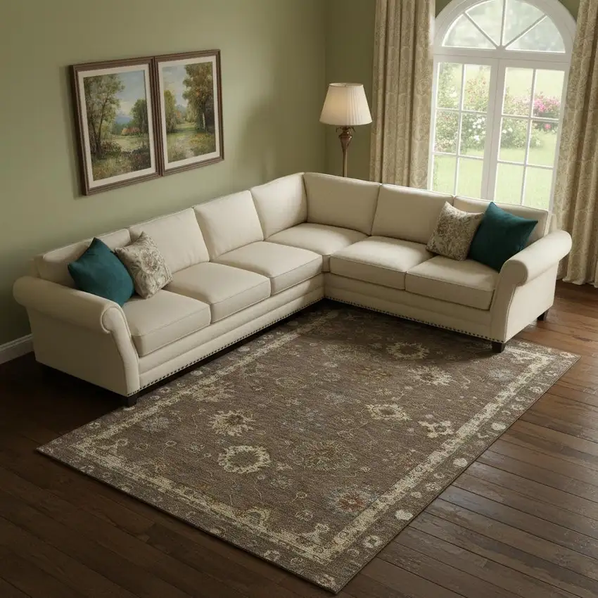 Chocolate And Beige Oriental Washable Area Rug With UV Protection Photo 2