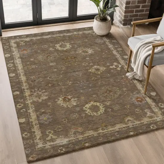 Chocolate And Beige Oriental Washable Area Rug With UV Protection Photo 5