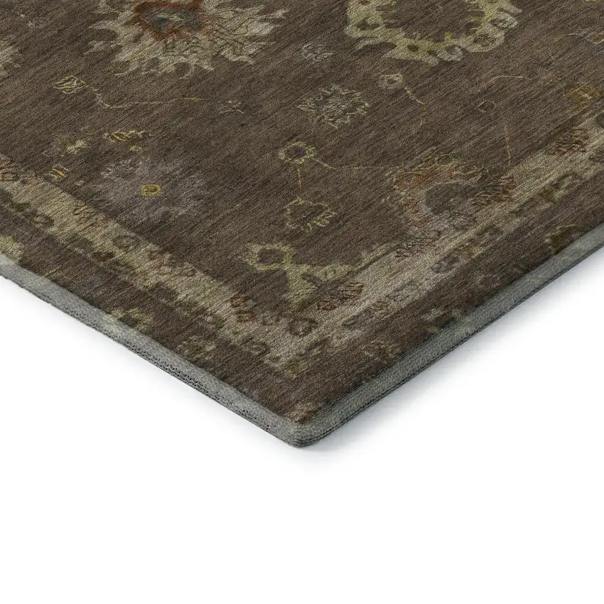Chocolate And Beige Oriental Washable Area Rug With UV Protection Photo 7