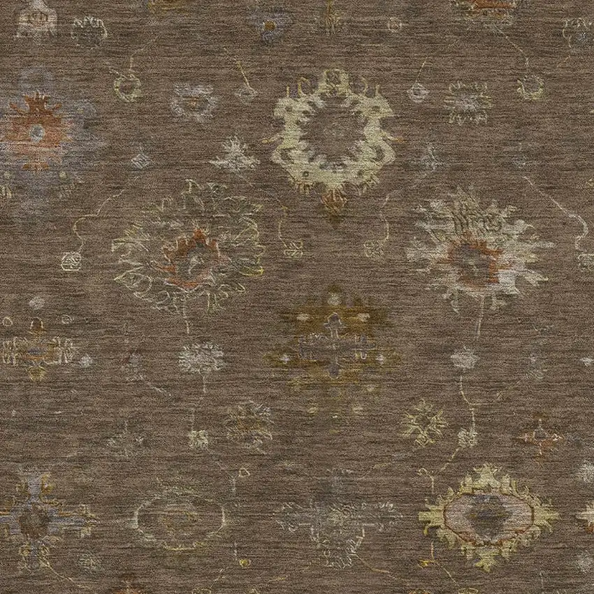 Chocolate And Beige Oriental Washable Area Rug With UV Protection Photo 3