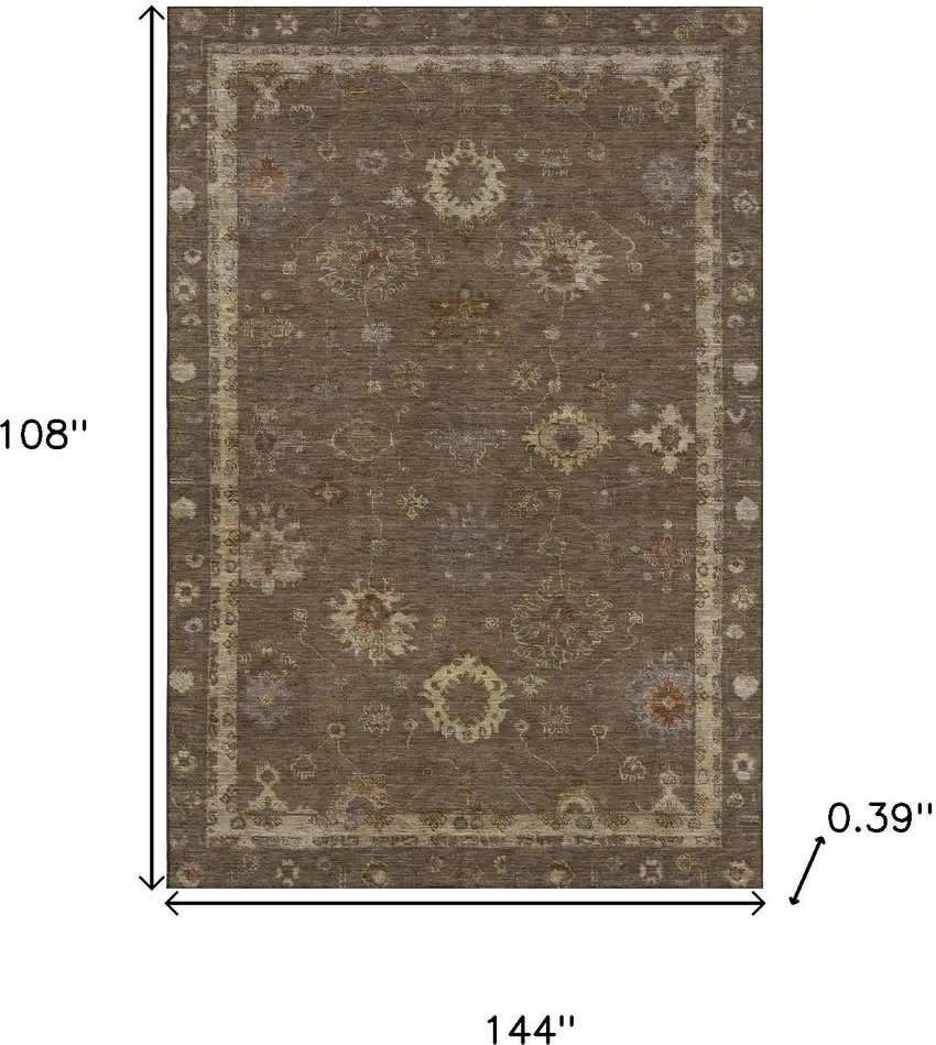 Chocolate And Beige Oriental Washable Area Rug With UV Protection Photo 9