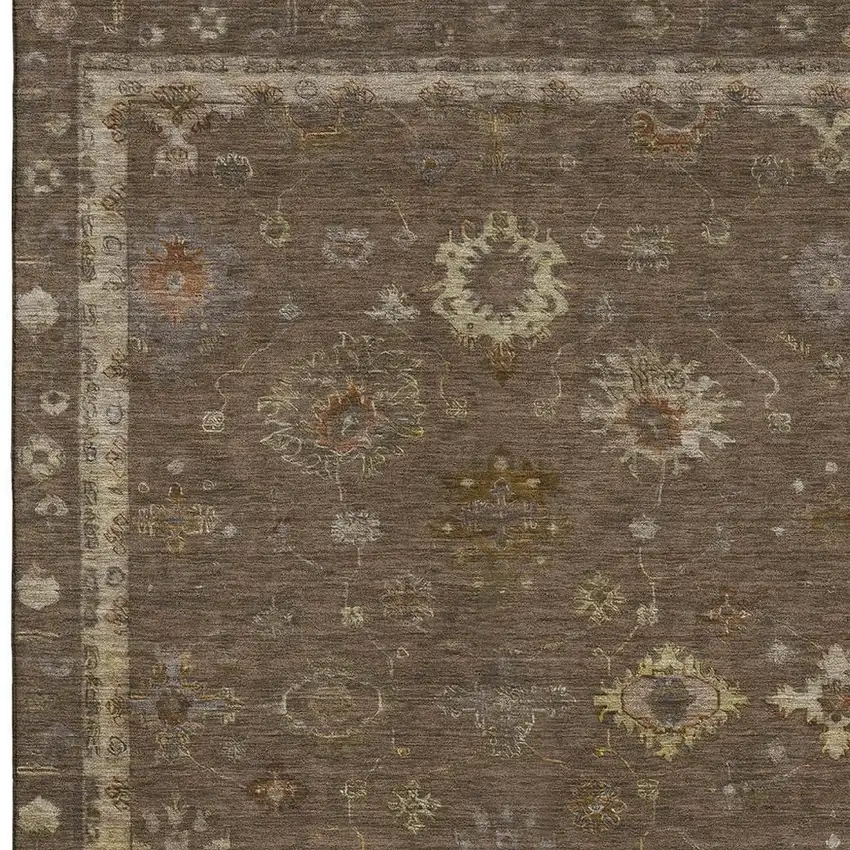 Chocolate And Beige Oriental Washable Area Rug With UV Protection Photo 4