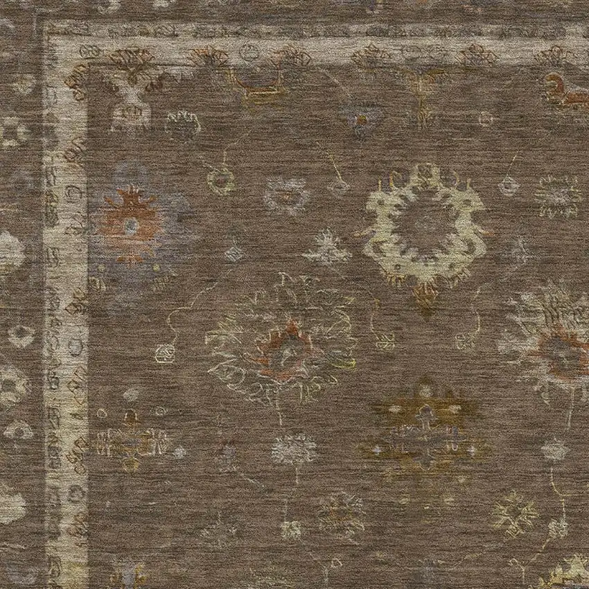 Chocolate And Beige Oriental Washable Area Rug With UV Protection Photo 3