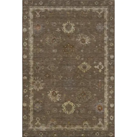 Chocolate And Beige Oriental Washable Area Rug With UV Protection Photo 1