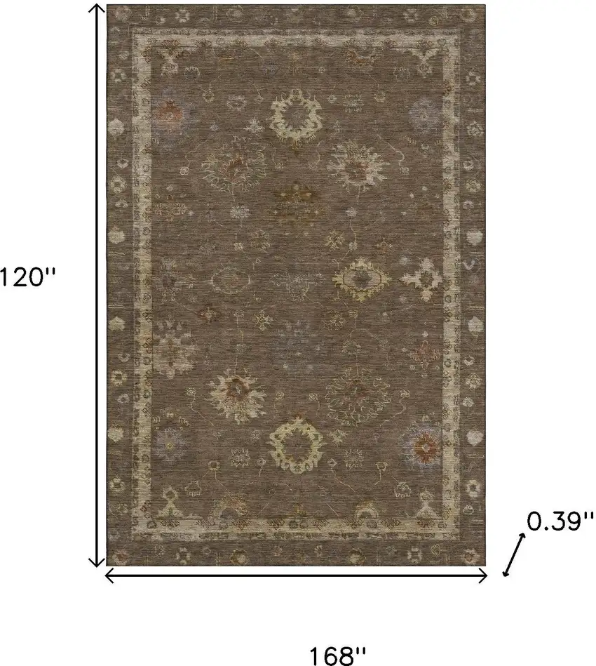 Chocolate And Beige Oriental Washable Area Rug With UV Protection Photo 9