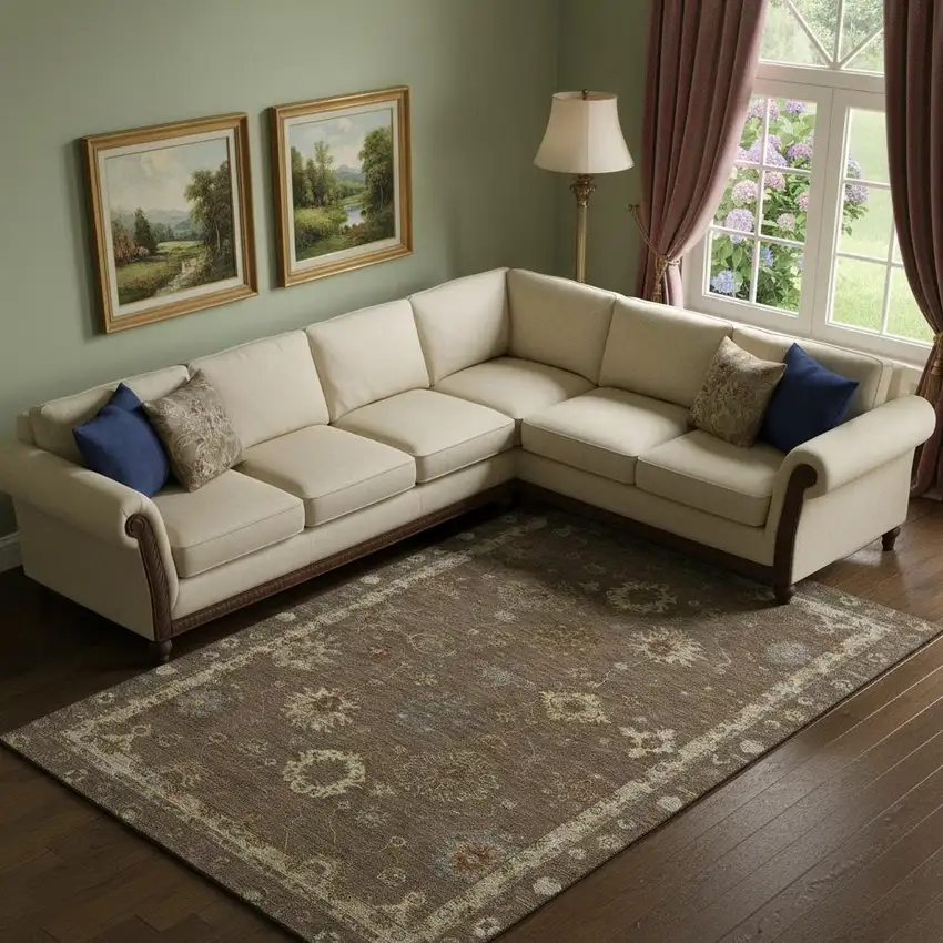 Chocolate And Beige Oriental Washable Area Rug With UV Protection Photo 2