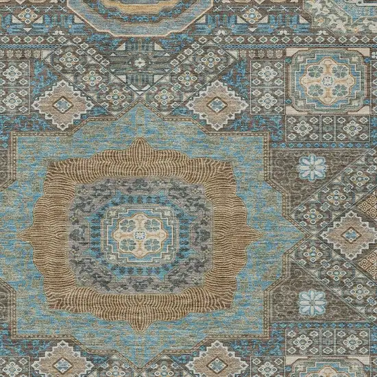 Chocolate And Beige Oriental Washable Indoor Outdoor Area Rug Photo 3