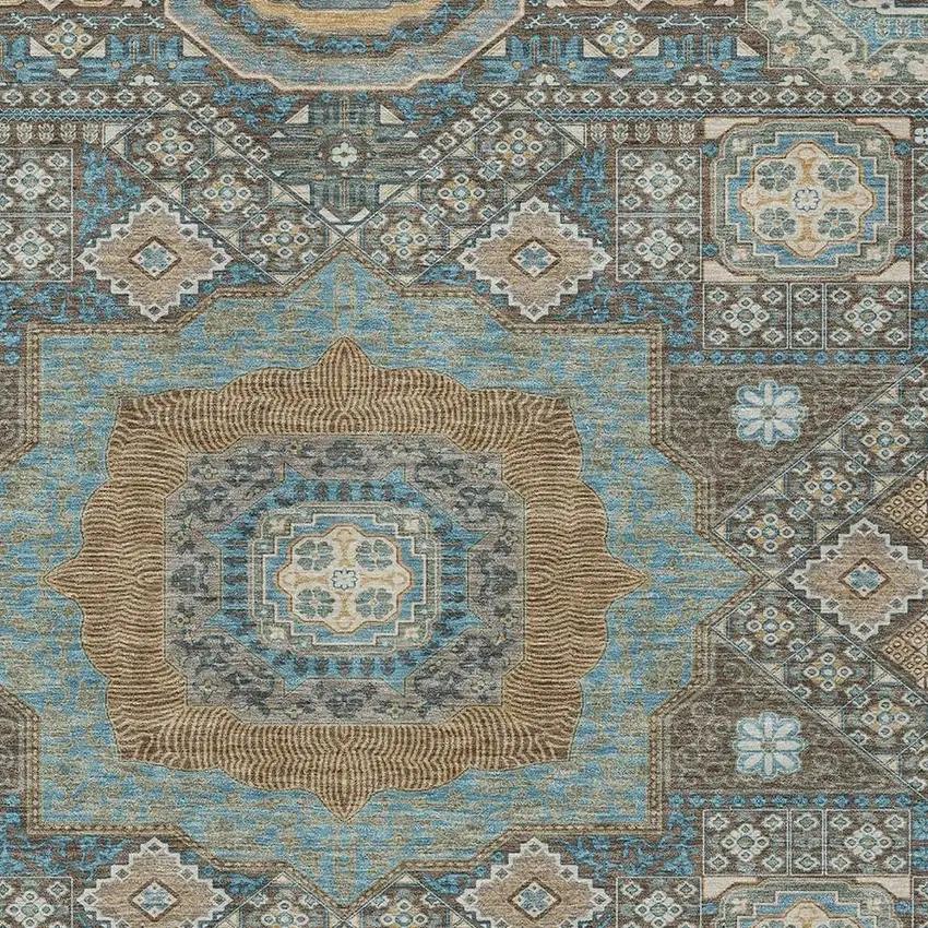 Chocolate And Beige Oriental Washable Indoor Outdoor Area Rug Photo 3