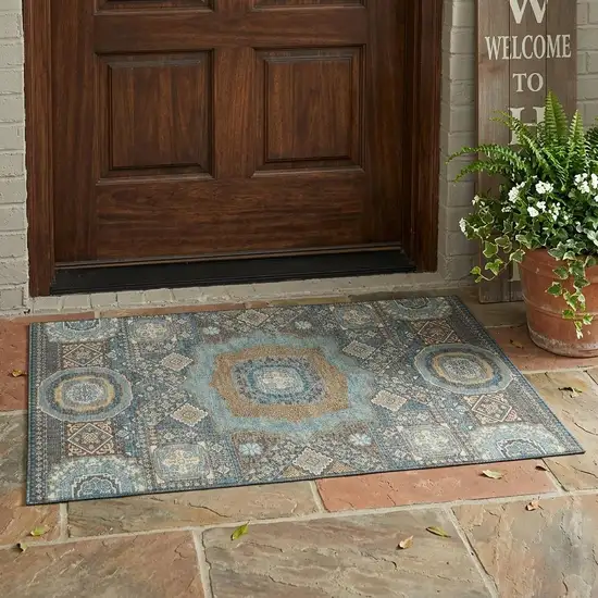 Chocolate And Beige Oriental Washable Indoor Outdoor Area Rug Photo 1