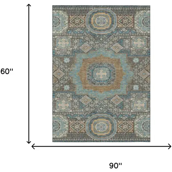 Chocolate And Beige Oriental Washable Indoor Outdoor Area Rug Photo 7
