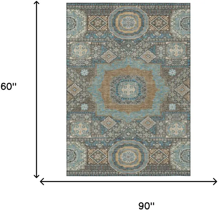 Chocolate And Beige Oriental Washable Indoor Outdoor Area Rug Photo 7