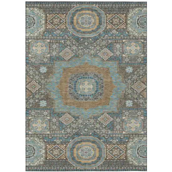 Chocolate And Beige Oriental Washable Indoor Outdoor Area Rug Photo 2