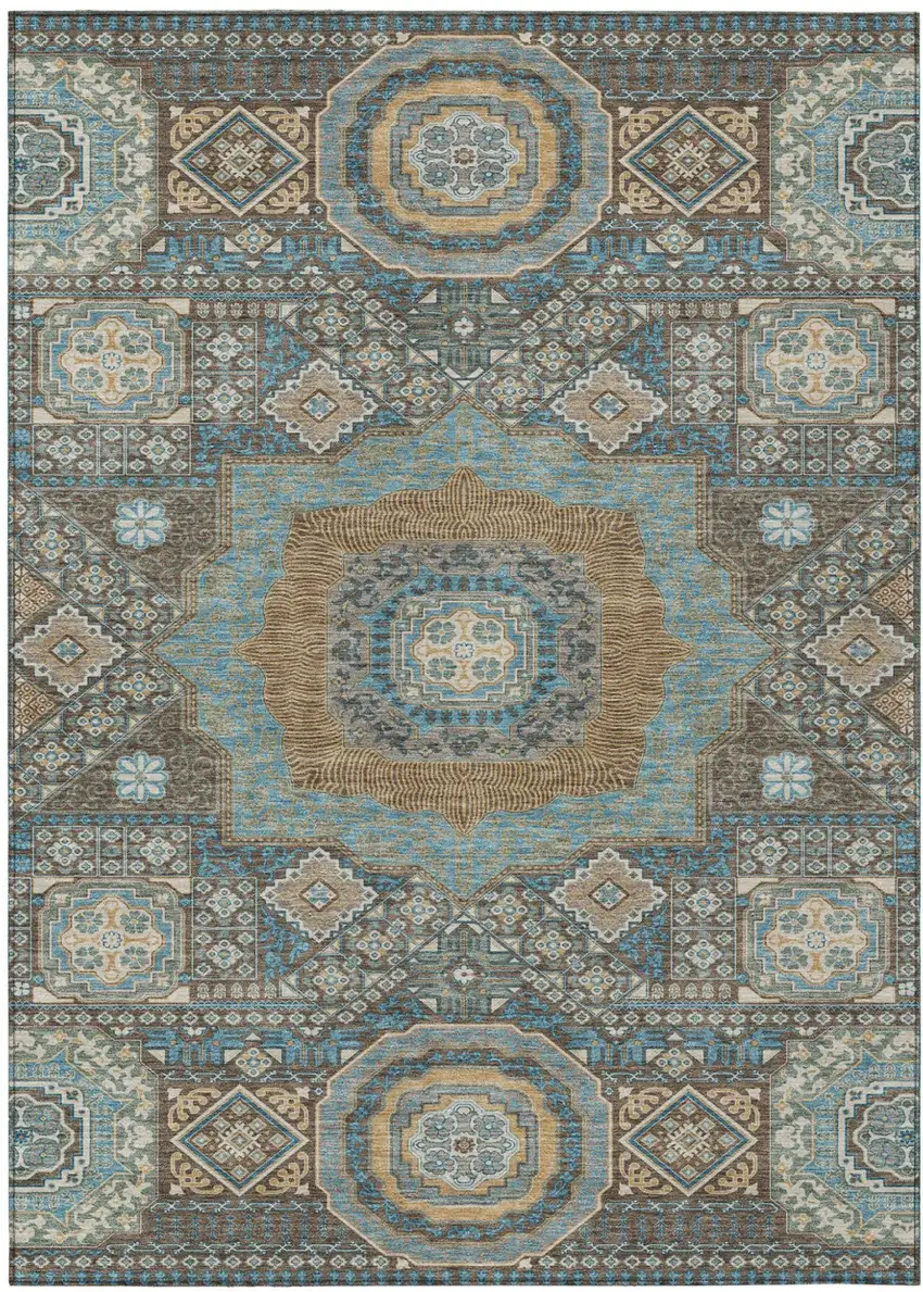 Chocolate And Beige Oriental Washable Indoor Outdoor Area Rug Photo 2