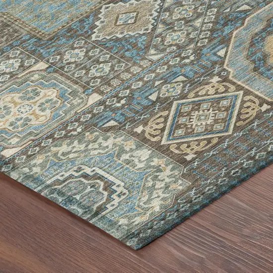 Chocolate And Beige Oriental Washable Indoor Outdoor Area Rug Photo 5