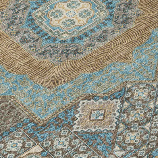 Chocolate And Beige Oriental Washable Indoor Outdoor Area Rug Photo 6