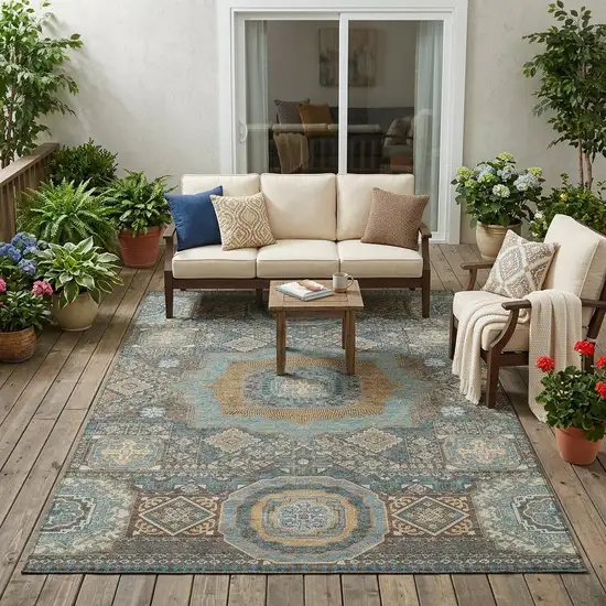 Chocolate And Beige Oriental Washable Indoor Outdoor Area Rug Photo 1