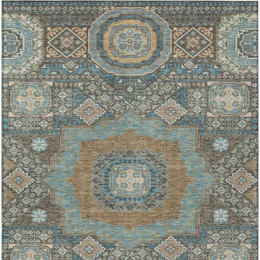 Chocolate And Beige Oriental Washable Indoor Outdoor Area Rug Photo 4