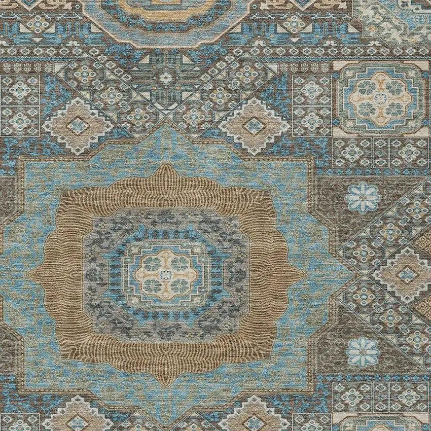Chocolate And Beige Oriental Washable Indoor Outdoor Area Rug Photo 3