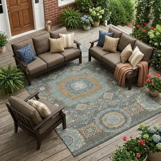 Chocolate And Beige Oriental Washable Indoor Outdoor Area Rug Photo 1