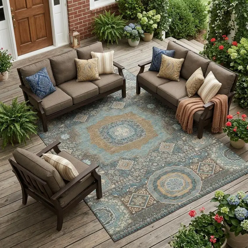 Chocolate And Beige Oriental Washable Indoor Outdoor Area Rug Photo 1