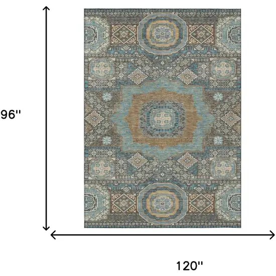 Chocolate And Beige Oriental Washable Indoor Outdoor Area Rug Photo 7