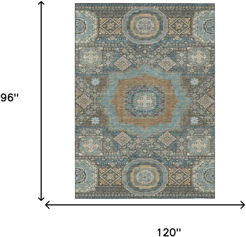 Chocolate And Beige Oriental Washable Indoor Outdoor Area Rug Photo 7
